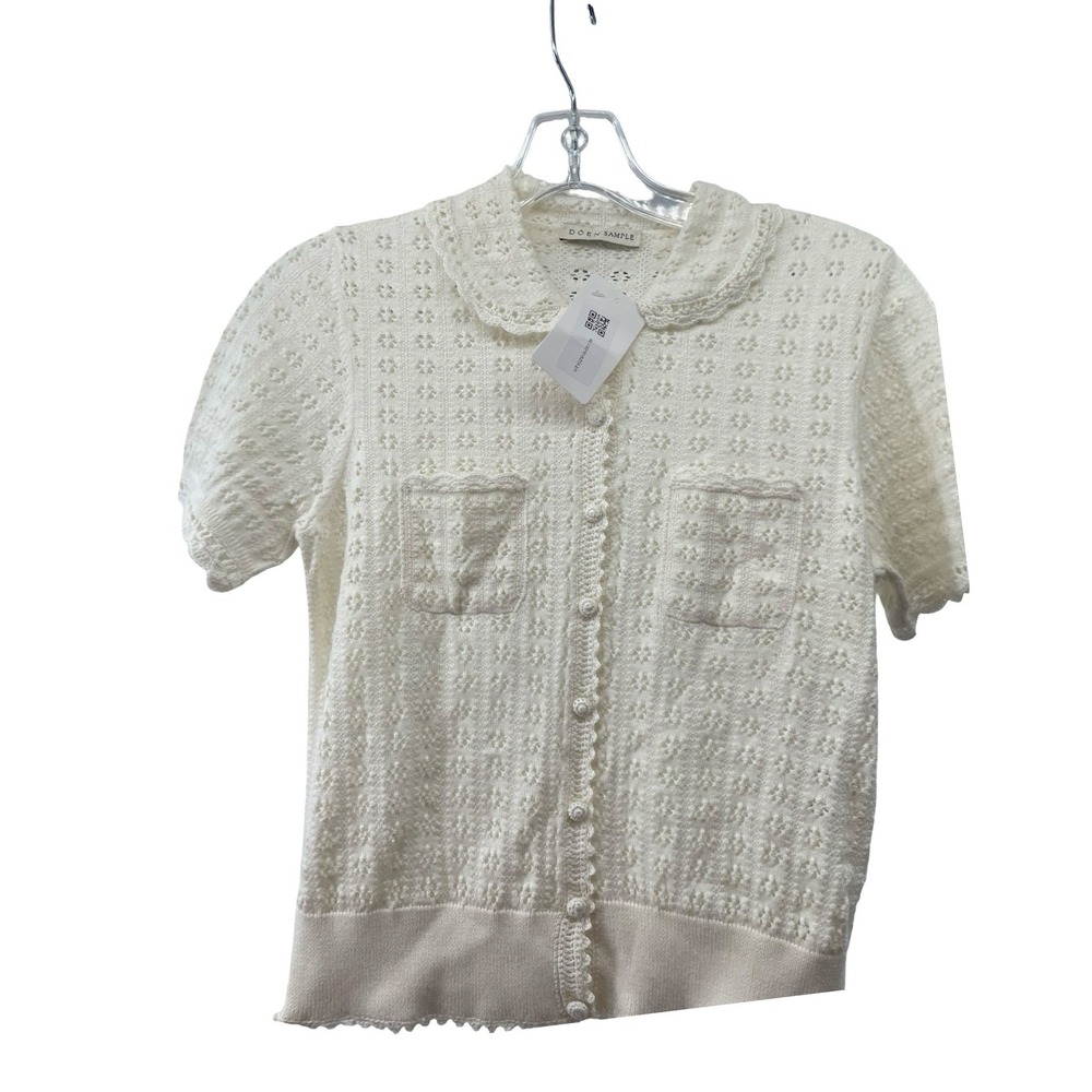 DOEN SAMPLE Women's Cardigan Pointelle Knit Cream White Cotton NWOT